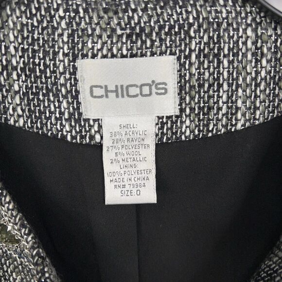 Chicos Jacket Women 0 Metallic Jewel Embellished Tweed Long Blazer Career Cruise - Picture 5 of 13